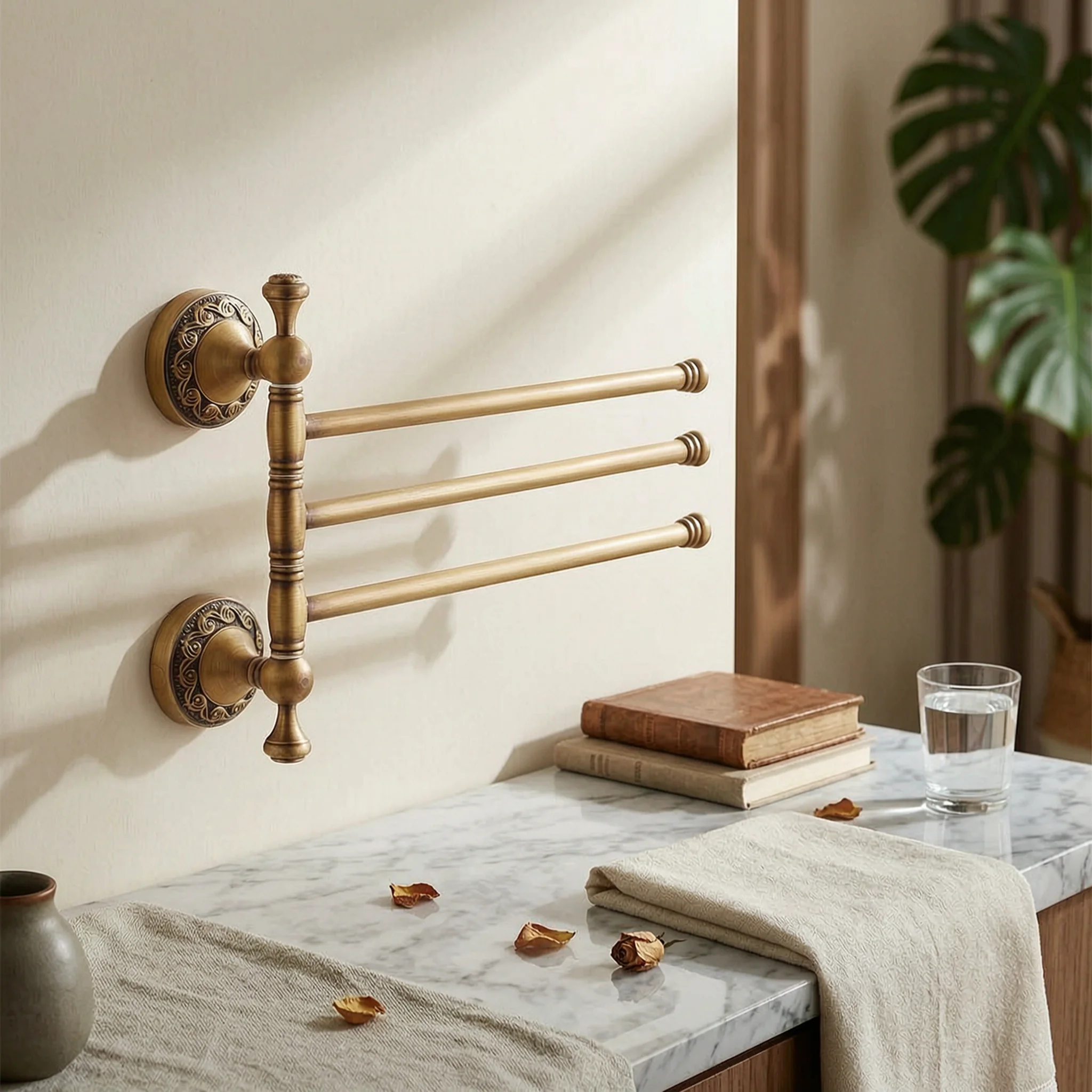 Towel Rack with 3 Rods Vintage Swivel Towel Rack Hardware Space-Saving Sturdy for Bathroom