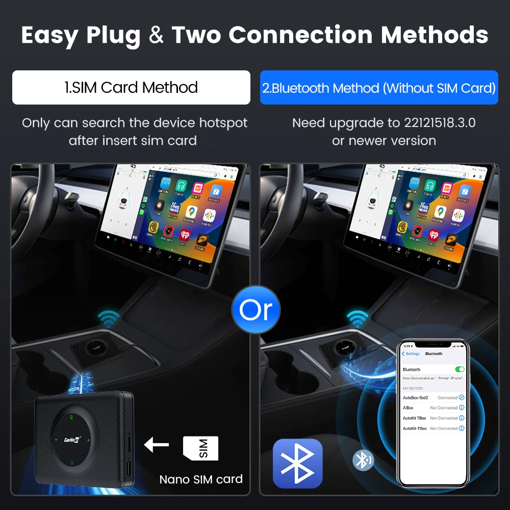 CarlinKit – CarPlay sans fil Android Auto, pour Tesla Model 3 X Y Model S, connexion automatique Siri, Assistant vocal Spotify Waze 5G BT