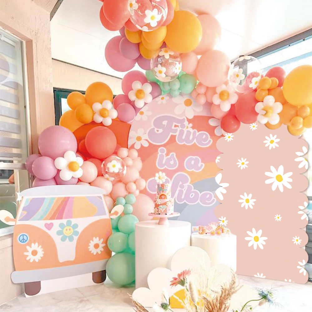 Hippie Party Decoration Rainbow Daisy Groovy Bus DIY Boho Baby Shower Birthday Wedding Retro Hippie Party Backdrop Photo Props