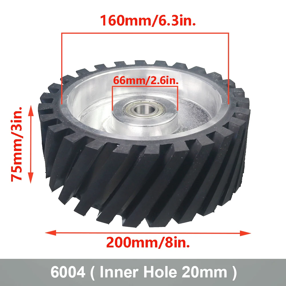 200 * 75 mm gekarteld rubberen contactwiel Dynamisch gebalanceerde riemslijper achterbank spanwiel
