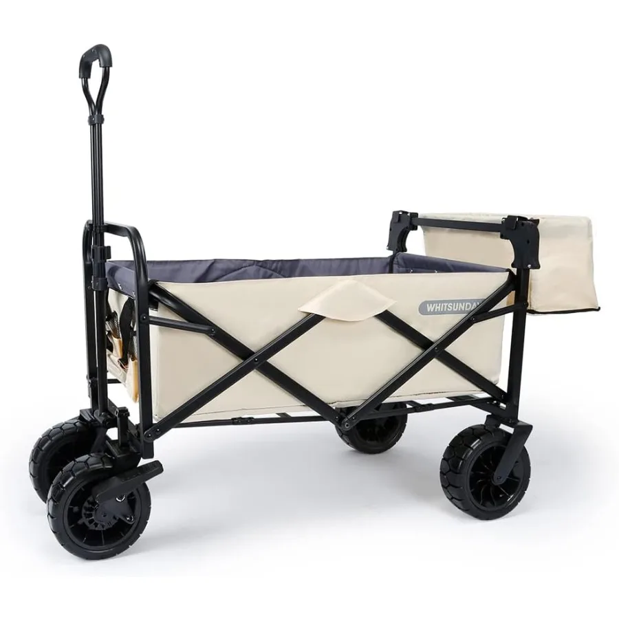 

Collapsible Folding Garden Outdoor Park Utility Wagon Picnic Camping Cart with Bearing and Brake 8 All Terrain Wheels with Rear