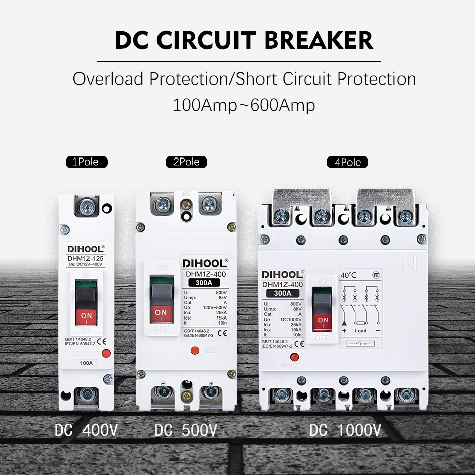 Solar Disconnect Switch MCCB Inverter/Car Battery Protector DC12V-1000V Molded Case Circuit Breaker 100-600Amp 1/2/4Pole