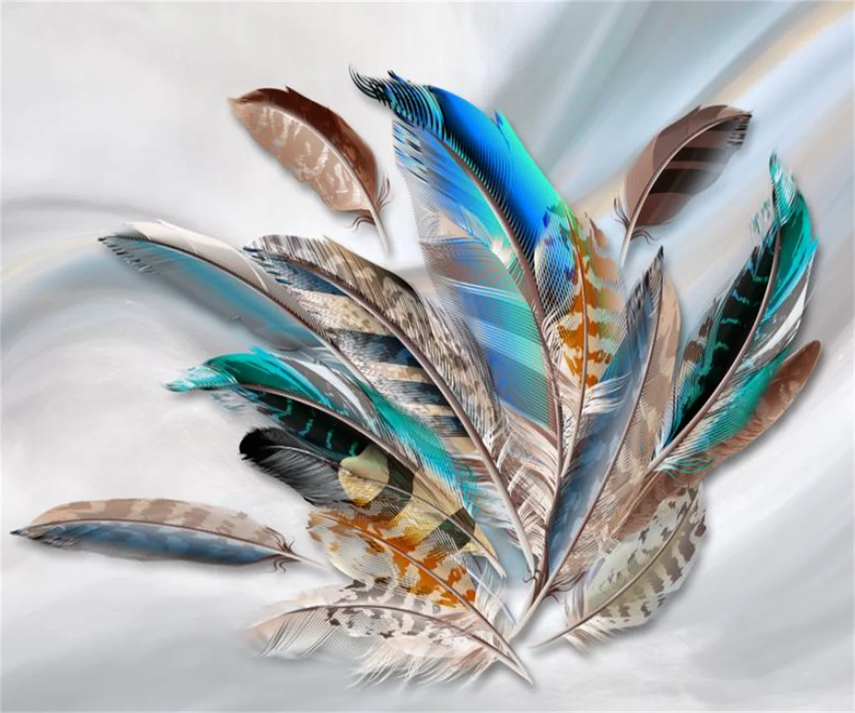 

3D-обои на заказ, роскошная ручная роспись, абстрактное изображение перьев, декор для дома, картина с перьями и листьями.