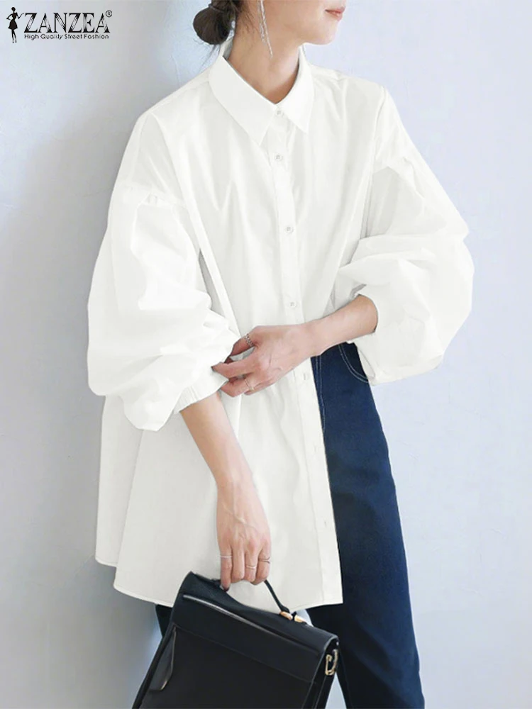 بلوزة عمل OL برقبة على شكل طية صدر السترة لخريف 2025 من ZANZEA قمصان مكتب أنيقة بأزرار صلبة قميص نسائي أنيق بأكمام طويلة وفانوس #4