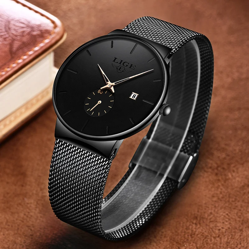 ساعة LIGE Fashion Man الرياضية الخارجية المقاومة للماء للرجال، ساعات كوارتز بتقويم الأعمال الفاخرة للرجال، ساعة من الفولاذ المقاوم للصدأ