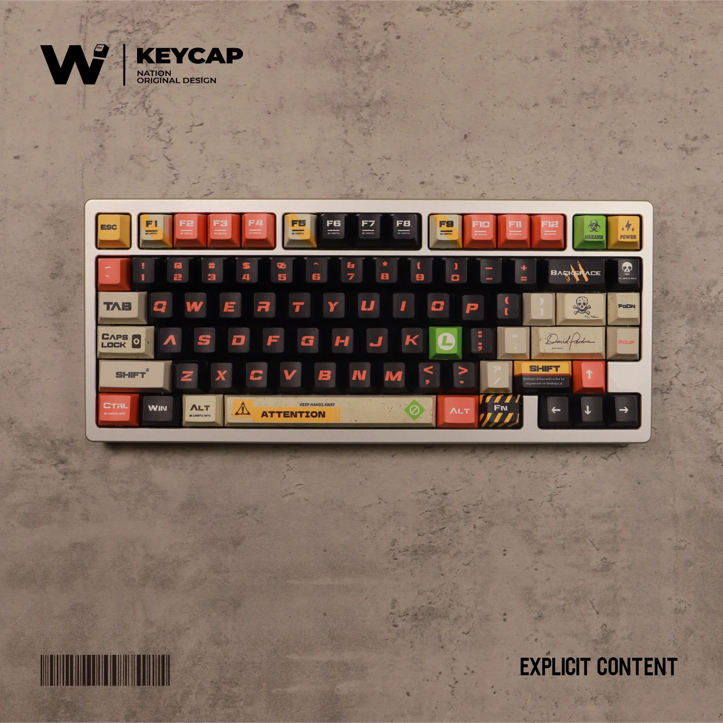 High Quality Cherry Keycaps Black Red Scheme Biohazard Warning Five-sided Dye-Sub PBT Men Custom Keycaps for Mechanical Keyboard