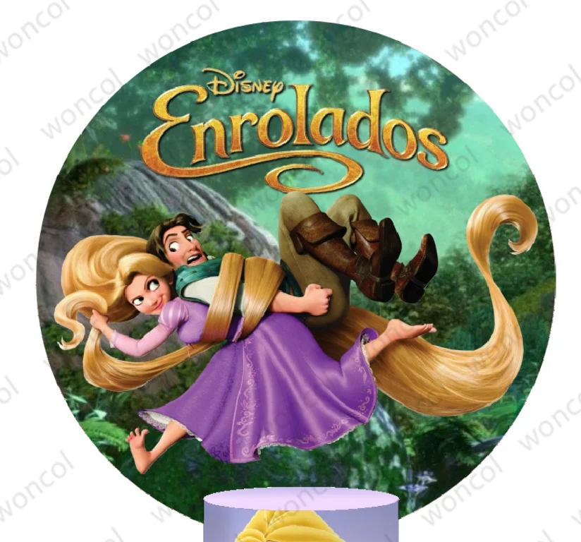 Tangled Round Cover Rapunzel Flynn Rider Round Backdrop Tangled Pascal Rapunzel Cylinder Cover 1st Princess Birthday Party Decor