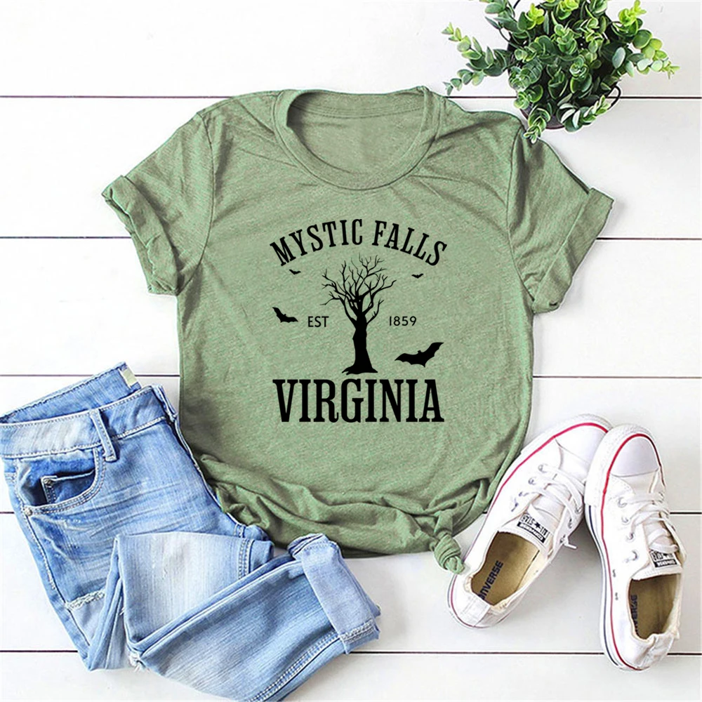 Mystic Falls Virginia T-shirt Vampire Diaries Shirt Retro TV Show TVD Inspired Tee Damon Salvatore Tshirt Salvatore Brothers Top