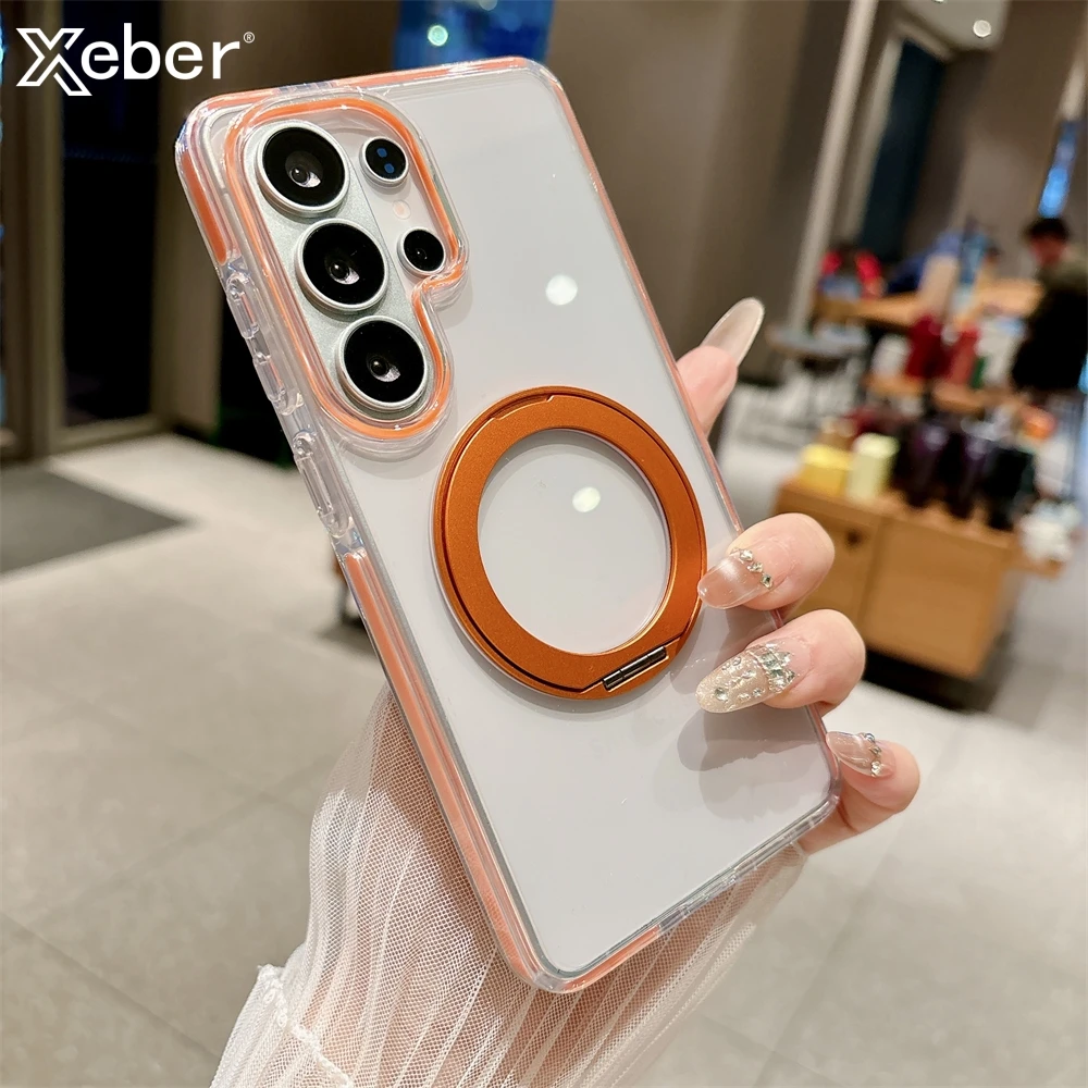 Magnetische 360° Drehbare Halterung Transparente Hülle für Samsung Galaxy S26 Ultra S25 S24Ultra Stoßfeste Bunte Schutzhülle