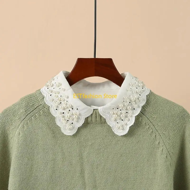 Y5GC in stile coreano imitazione perle perle collare finto per donne blusa bianca staccabile blougino ricamo stroppato