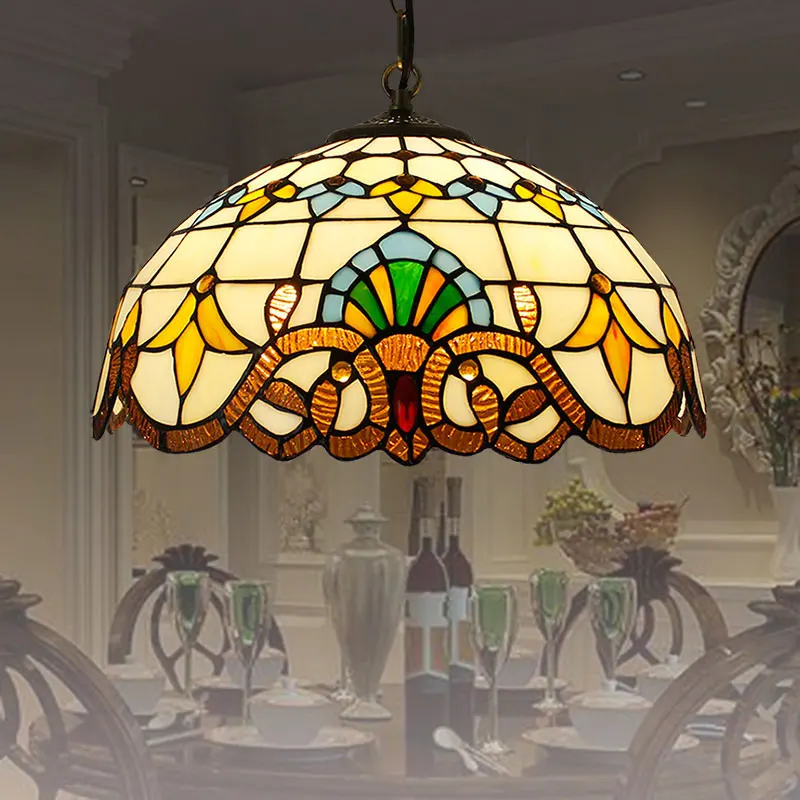 

Vintage Tiffany Pendant Lights Mediterranean Baroque Stained Glass Hanging Lamp Led Kitchen Lighting Fixtures Home Loft Decor