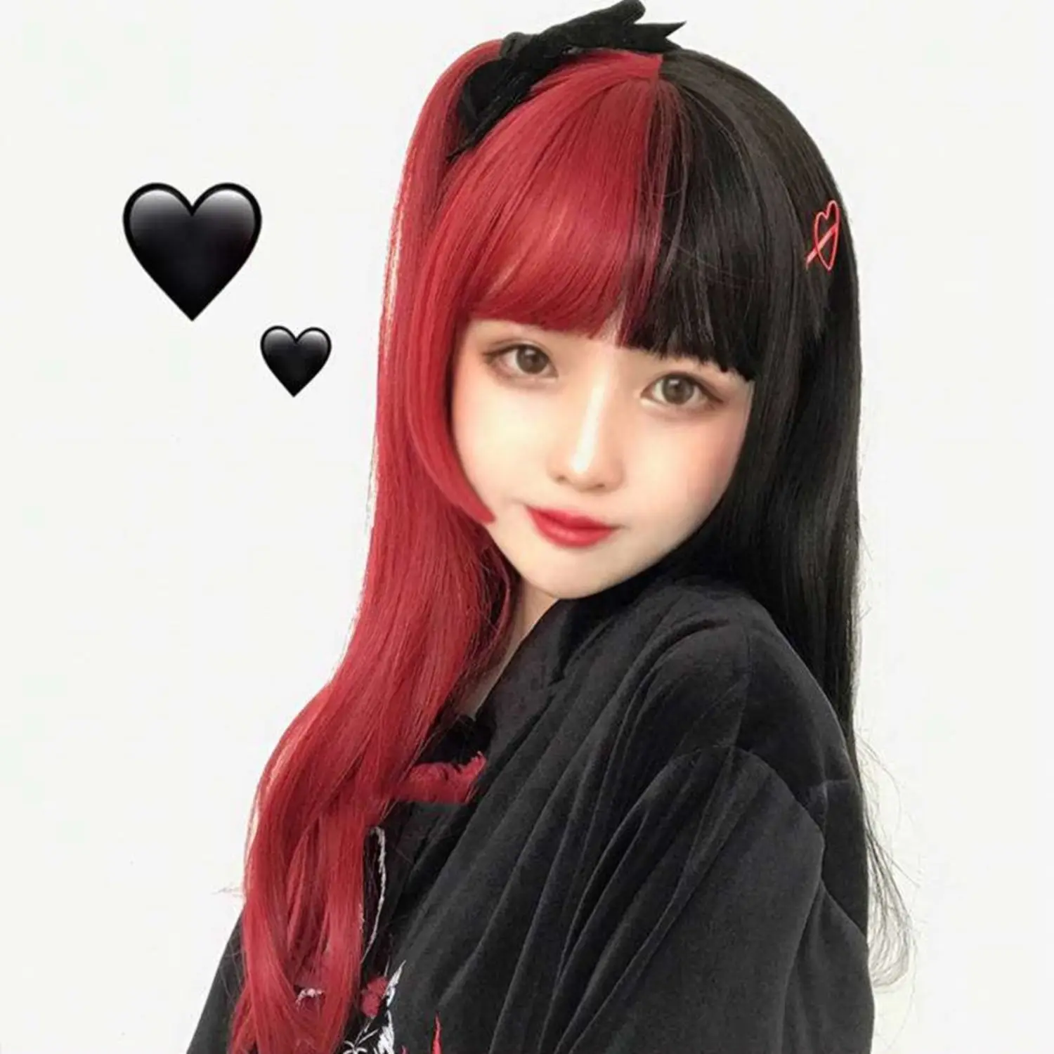 ‌ Peluca recta de corte Hime: pelo de princesa Lolita, cosplay de Halloween, peluca de anime natural negra/azul/rosa para mujer