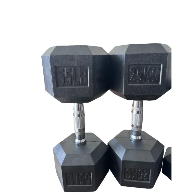 New Product Black Rubber Covered Hexagonal Dumbbell Set Gym Exercise Fitness Equipment For Weight Lifting And Body Building