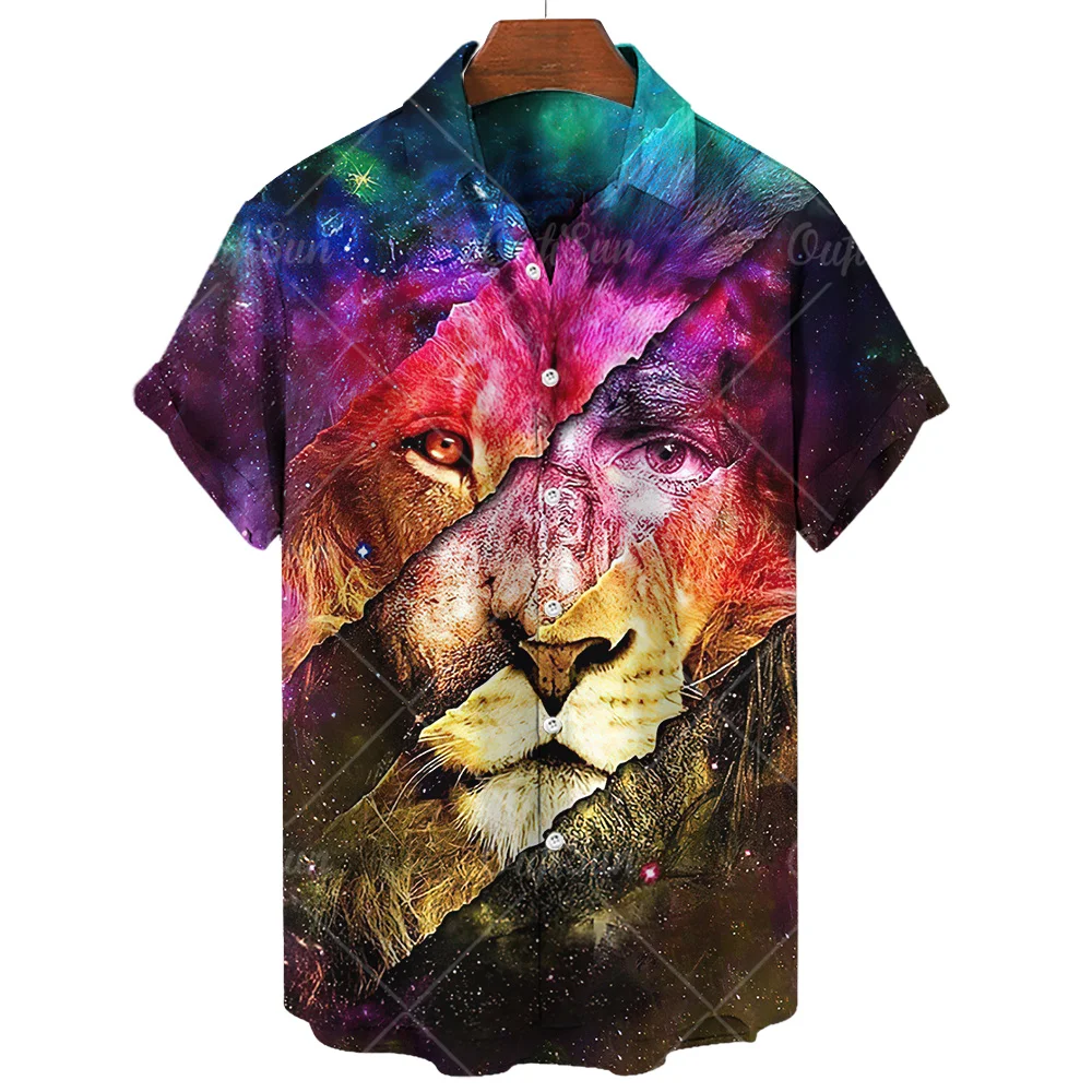 

2023 Men's Shirt Animal Lion Jesus 3d Printed Pattern Hawaiian Shirt Men's Fashion High Street Loose Top Men's Shirt Clothing To