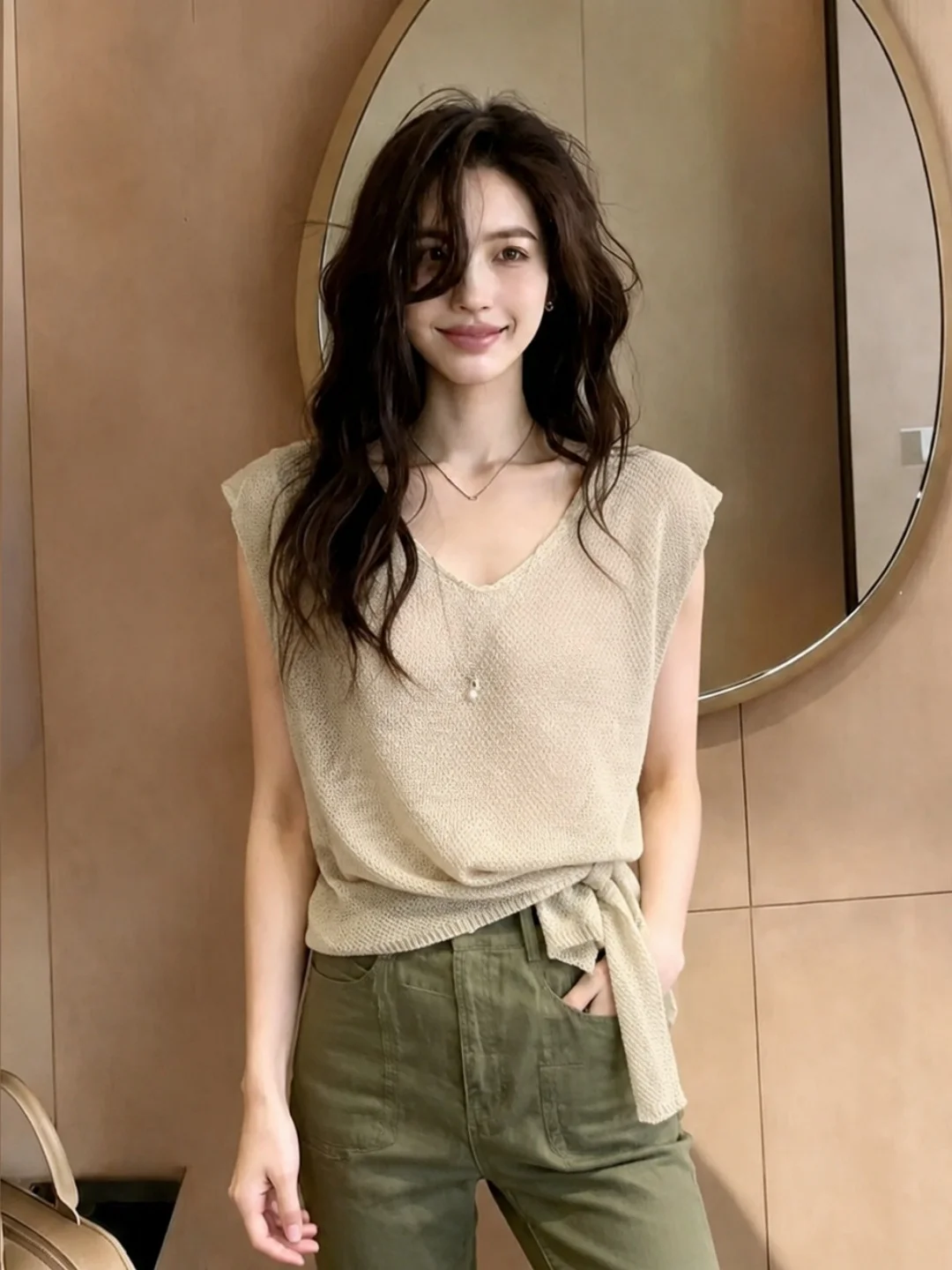 

Ladies' V-Neck Knitted Top Summer 2026 Fashion Loose Short Sleeve Design Sense Casual Style Korean Version Comfortable Fit