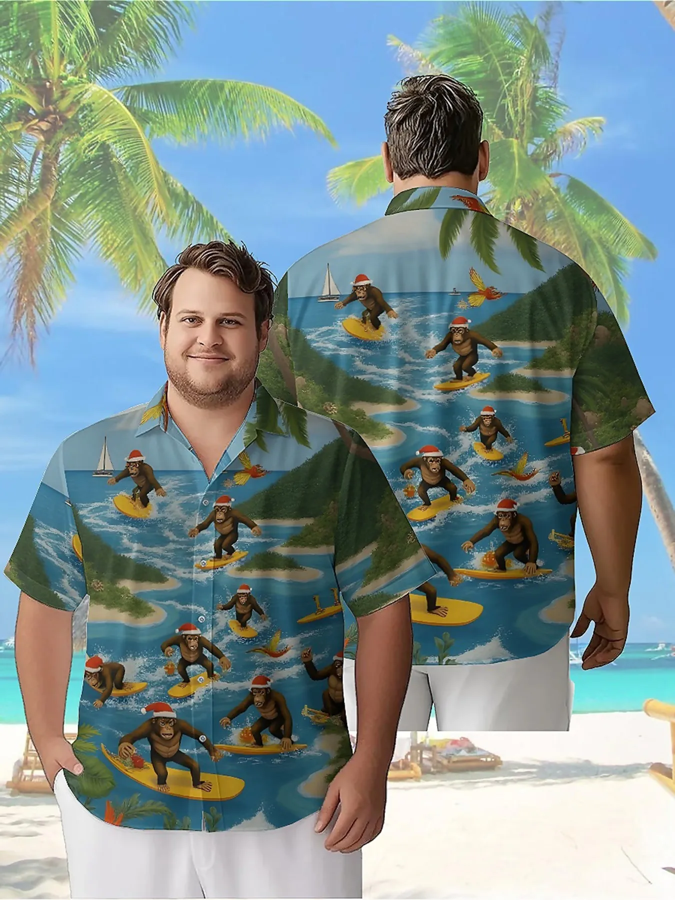 

Men's Plus Size Hawaiian Shirts Tropical Surfing Christmas Monkey Pattern,New Summer Fashion Tops,Hip Hop Streetwear