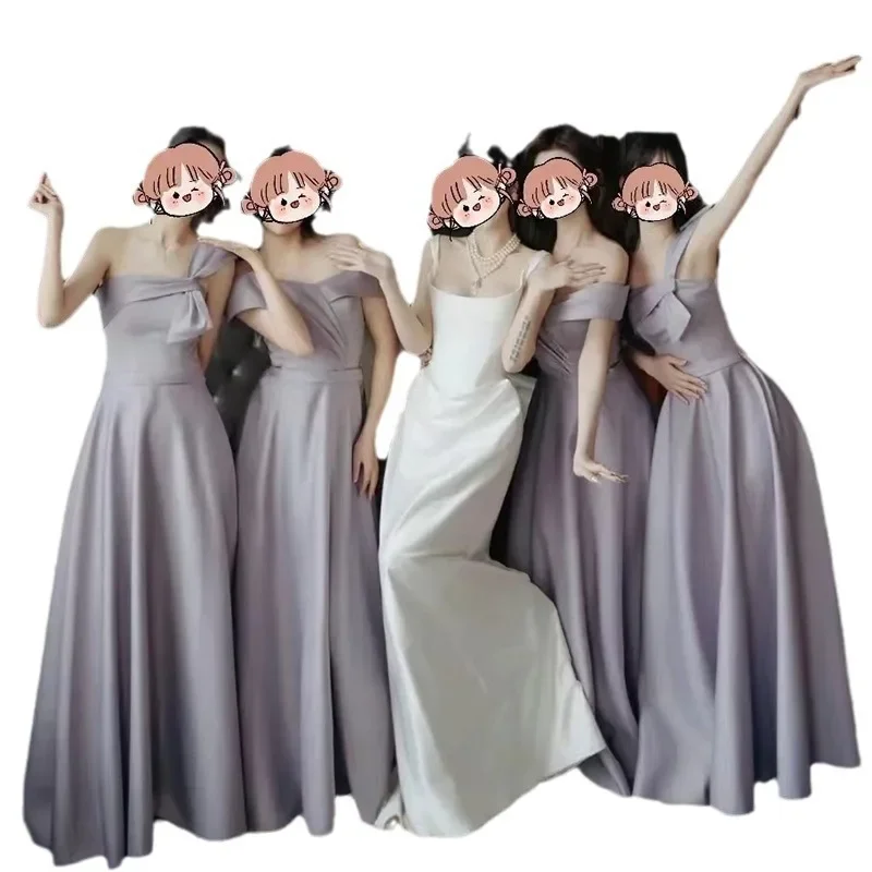 Brautjungfernkleid Lila Satin Meerjungfrau Brautjungfernkleider Plus Size Party Cocktailkleider Bodenlanges Brautjungfernkleid