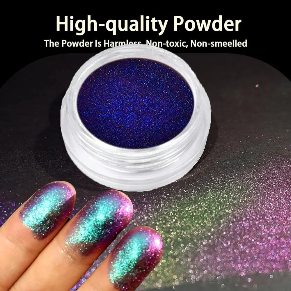 1박스 카멜레온 미러 네일 파우더 블루 메탈릭 효과 크롬 더스트 네일용 Y2K 옴브레 카멜레온 파우더 네일 아트 피그먼트