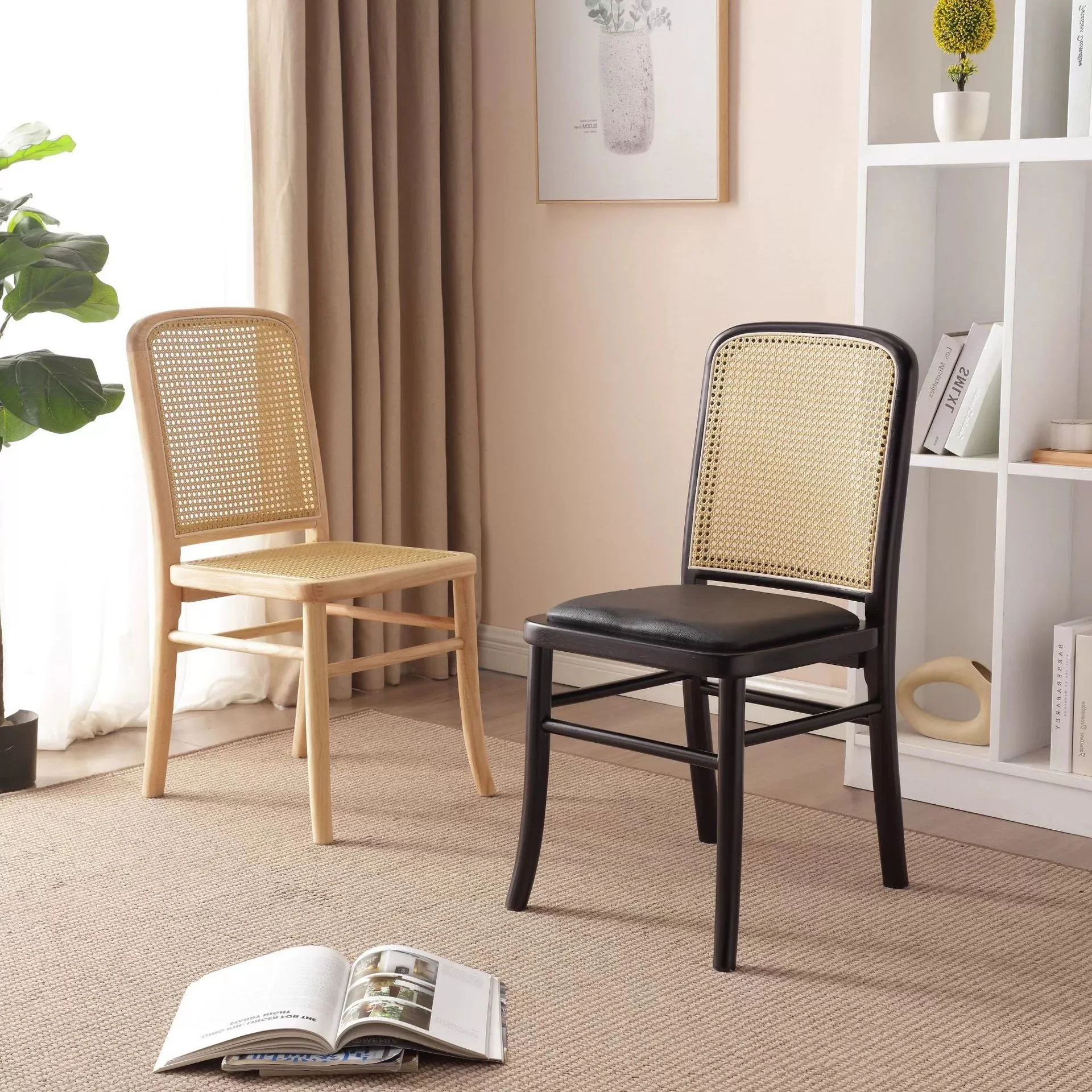 

-ee High Quality Simple Modern Solid Wood Rattan Dining Chair for Farmhouse and Hotel Use