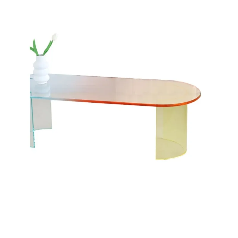 Oval rainbow colorful coffee table acrylic transparent gradual change color simple low table creative niche designer table