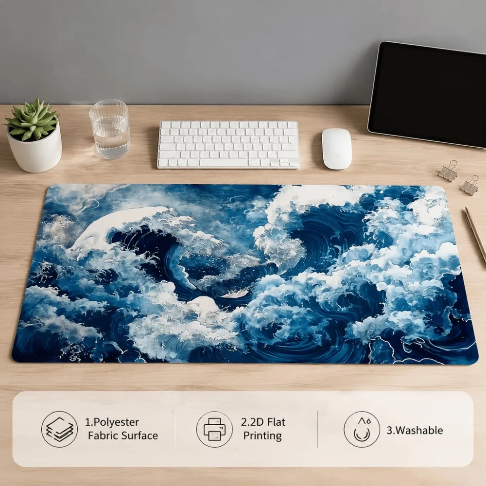 The sea wave patterned table mat features a simple design and is made of siliceous mud. The edges are unsewn and are suitabl