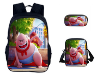 Captain Underpants Cartoon Rucksack+Pencil Case+Shoulder Bag,Kid Waterproof Schoolbag 3Pcs Set,Lightweight Backpack for Student