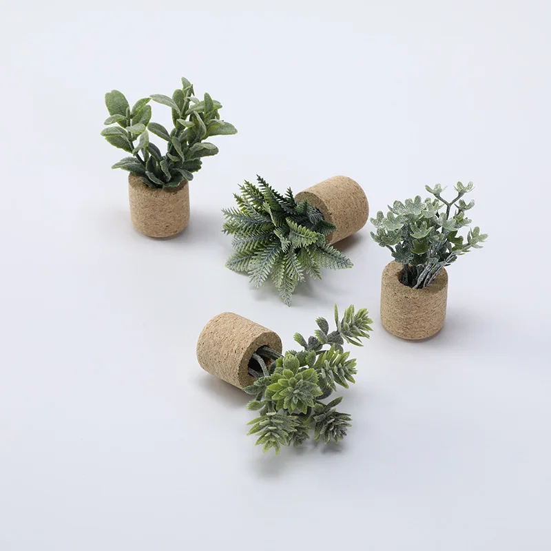 Artificial Frosted Green Plant Potted Plant Model Miniature Refrigerator Sticker Decoration Home Desktop Decor Figurines Crafts