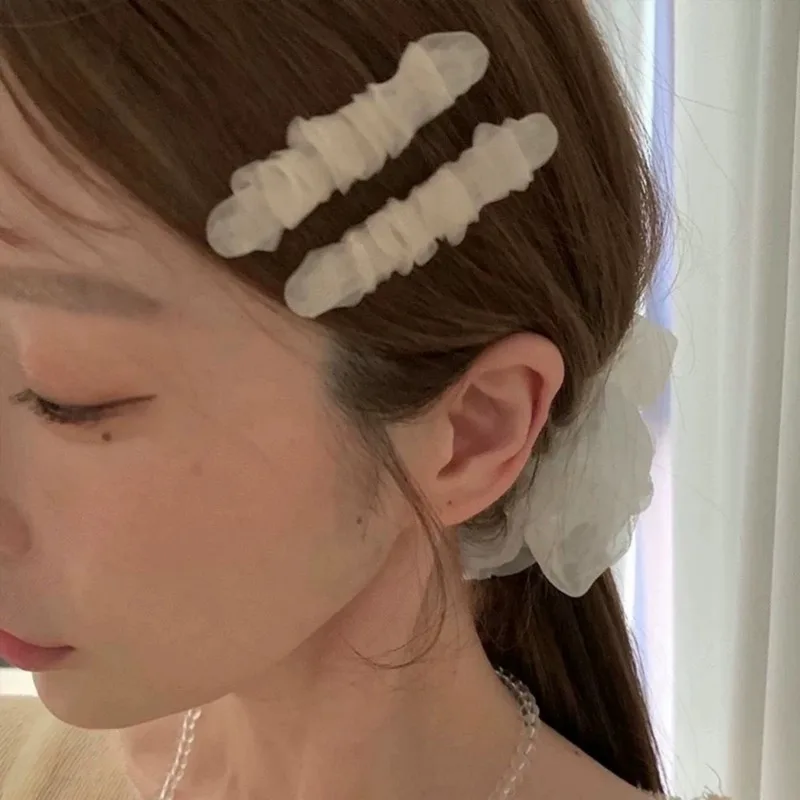 Korean Style Organza Pleated Hair Clip Sweet Temperament Gentle Bangs Side Clip Fashion Versatile Duckbill Clip Hair Accessories