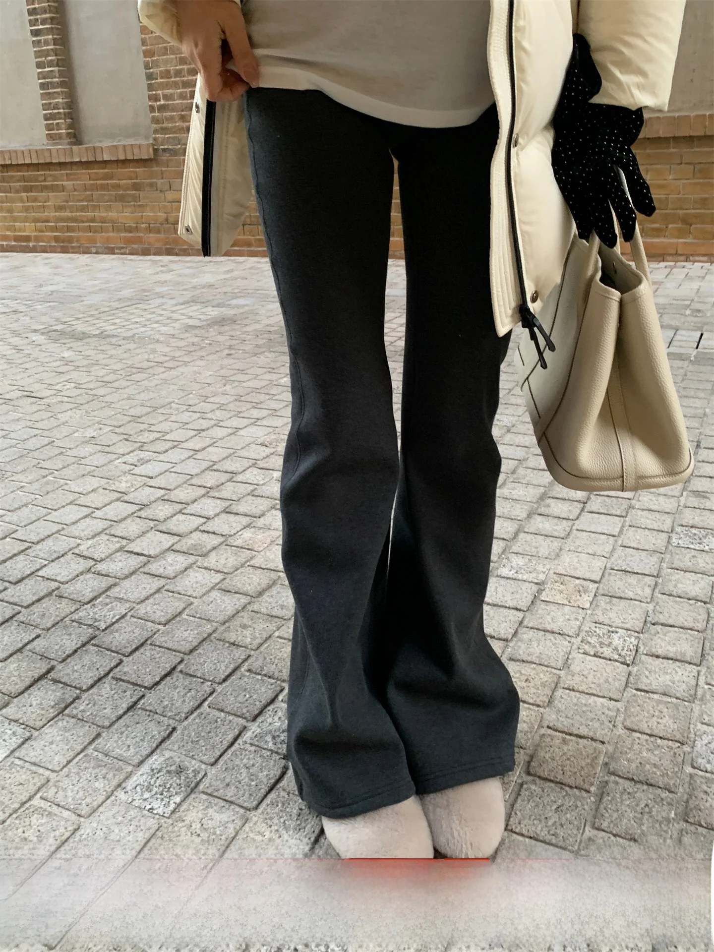 

High Waist Fce Lined Silk Wool Casual Pants Women's Winter Slimming Long Trousers hine Waable Micro Flared Pants