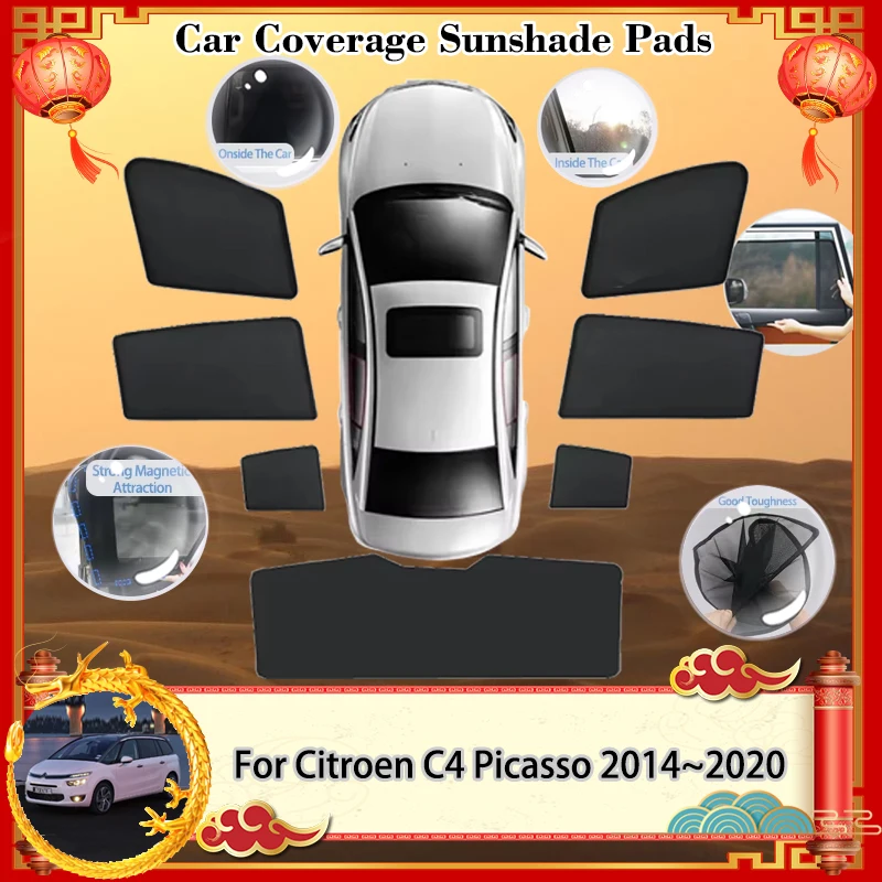 For Citroen C4 Picasso Grand SpaceTourer MK2 7-Seats 2014~2020 Mesh Sunshade Visors Magnetic Sunshade Curtain Car Accessories