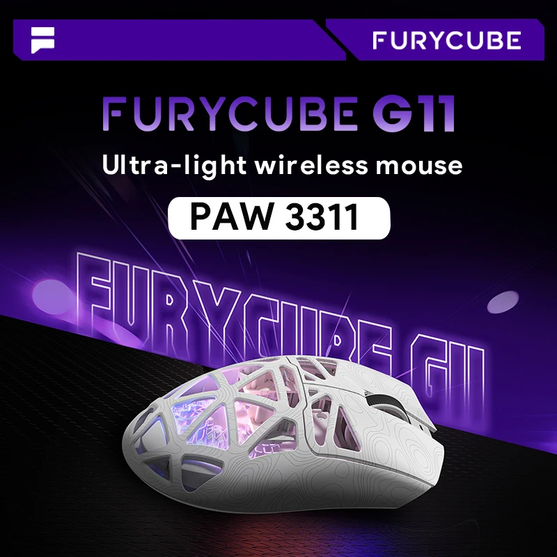 NEW Furycube G11 Wireless Mouse Game Bluetooth Simulation Paw3311 Lightweight Hollow Design RGB Mouse Electronic sports mouse