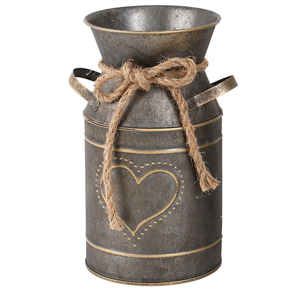 

Household Tin Flower Bucket Vase Vintage Galvanized Iron Heart Vases for Flowers Creative Pot