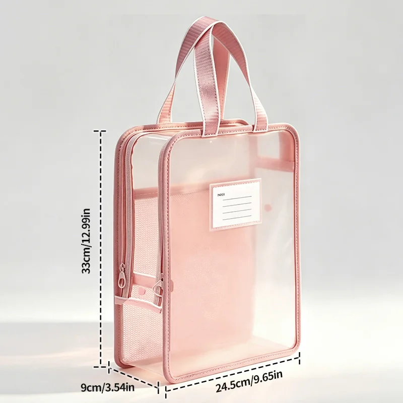 PP Twill Double Zipper Stationery Storage Bag Front Mesh Handheld Student Book Document Bag