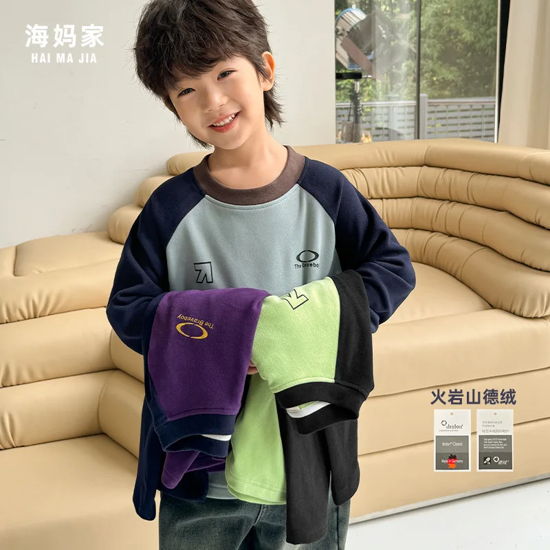 

Autumn and winter new shoulder sleeves, German velvet long sleeved T-shirt, Korean version base, winter children's clothing
