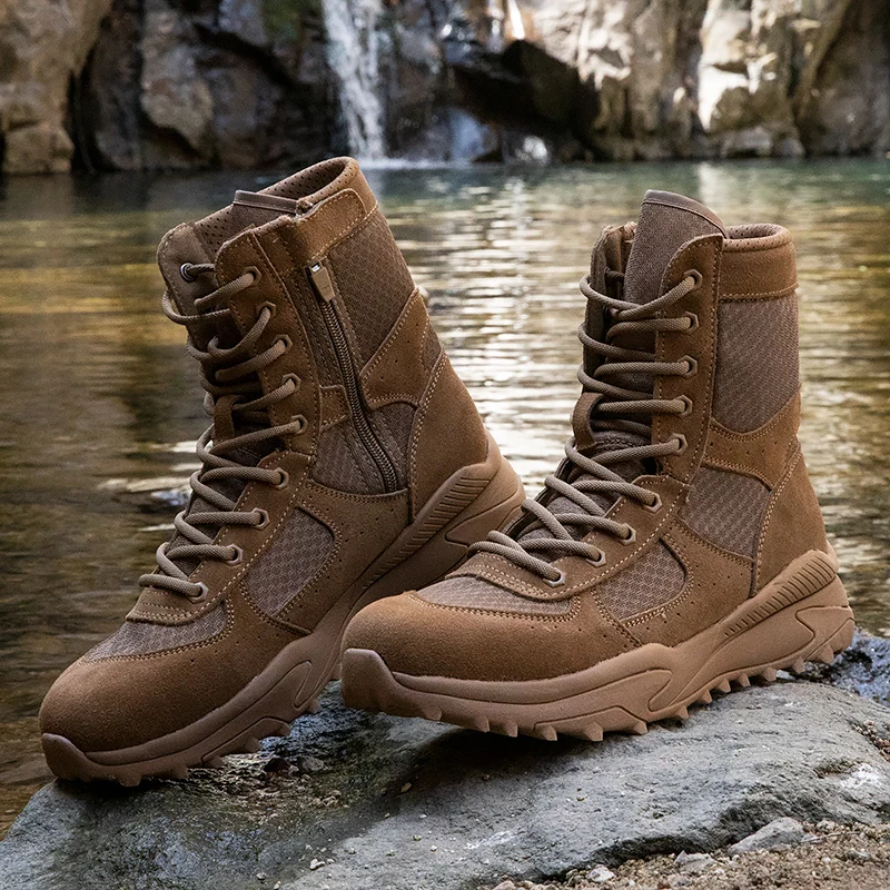 

Мужские высокие ботинки из натуральной кожи, дышащие спортивные ботинки на открытом воздухе Hiking oes Desert, тактическая рабочая одежда