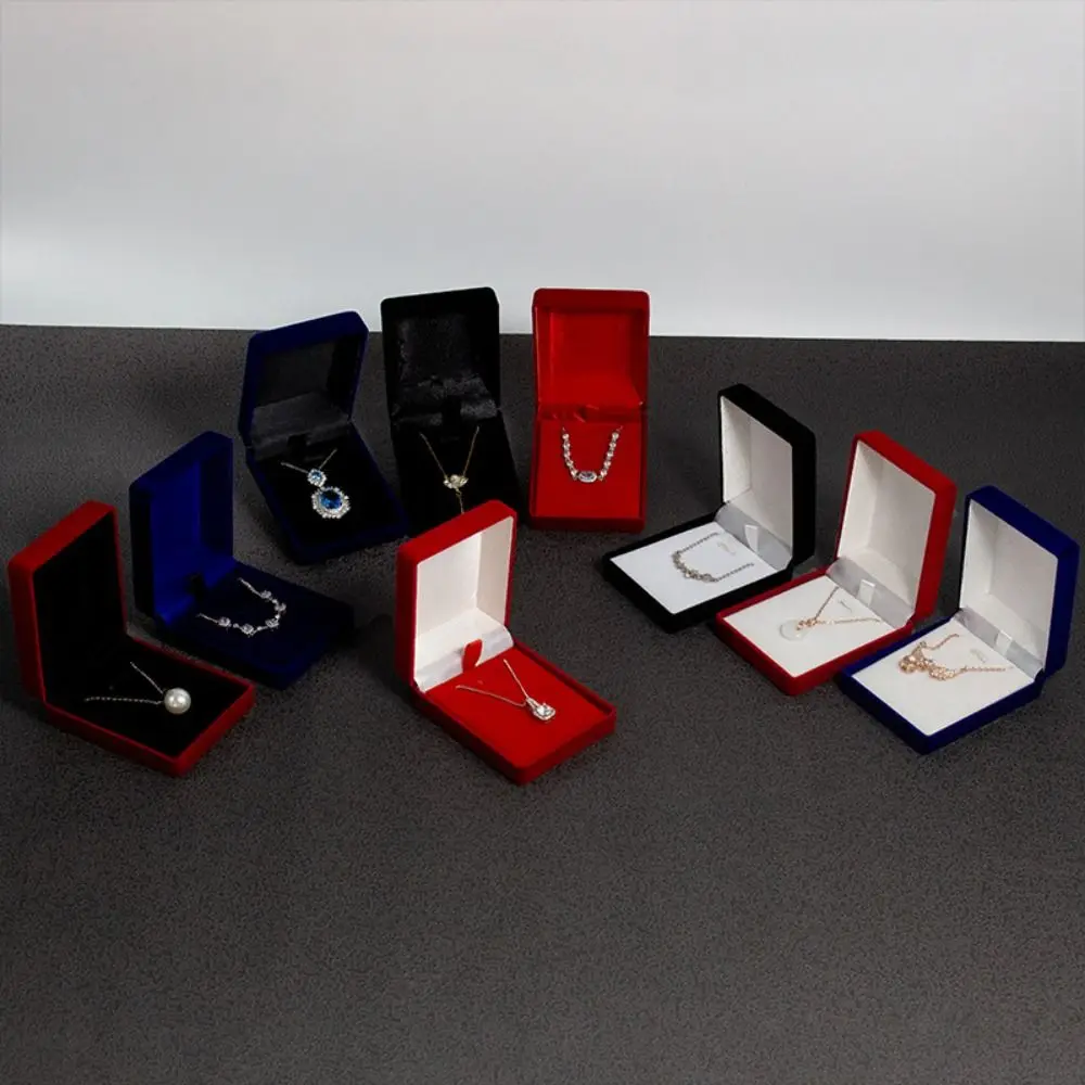 Fashion Velvet Necklace Storage Box Solid Color Portable Velvet Jewelry Box Multi-functional Square Necklace Holder Necklace