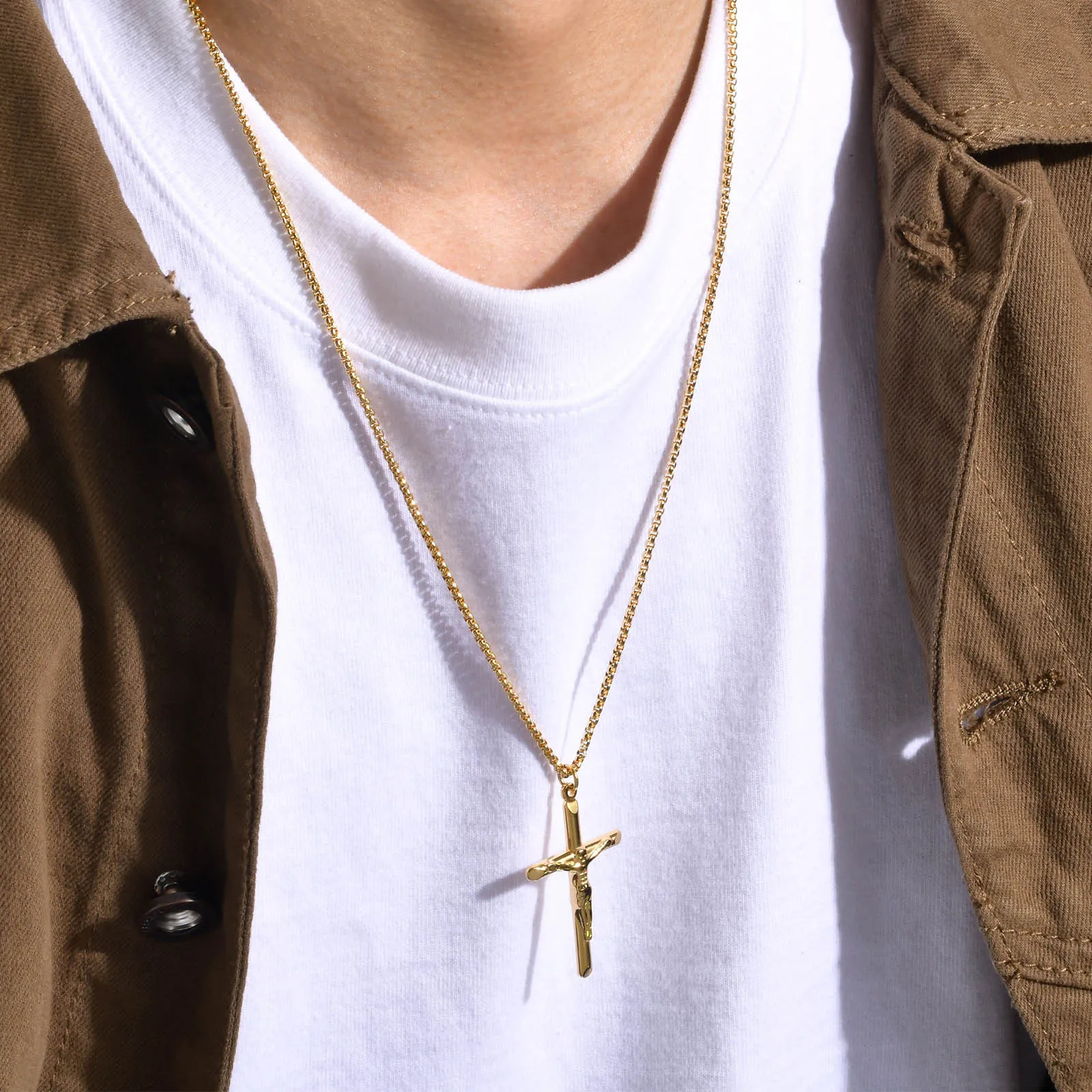 Jesus Christ Cross Pendant Necklace for Men Stainless Steel Crucifix Catholic Religious Prayer Jewelry Women Gifts Wholesale