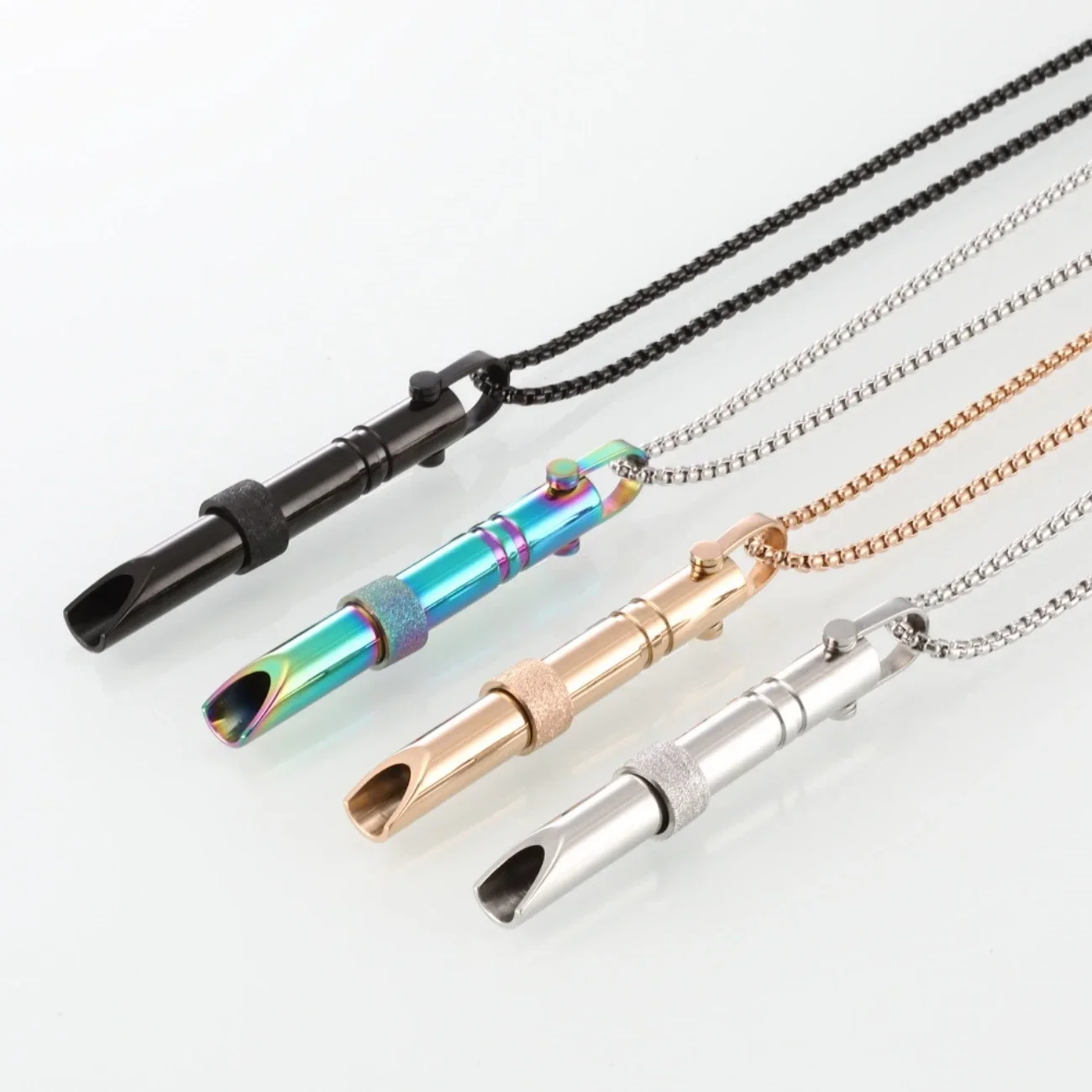 Fashion Stainless Steel Meditation Mindfulness Pendant Necklace Regulating Breathing Whistle Relieving Anxiety Couple Jewelry