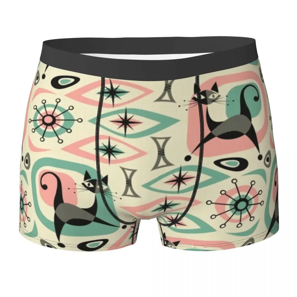 Boxer Underpants Shorts Mid Century Cat Abstract Panties Male Breathable Underwear for Homme Man Boyfriend Gift