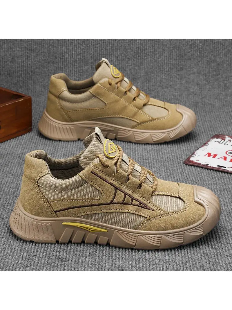 

Мужские повседневные износостойкие низкие рабочие ботинки для активного отдыха, модные дышащие туфли с круглым носком и цветными вставками