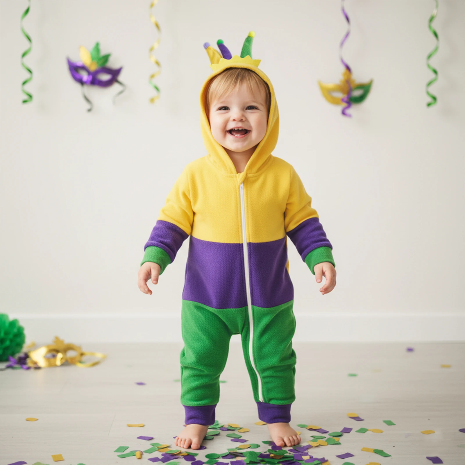 Baby Carnival Jumpsuit Costume Long Sleeve Hooded Contrast Color Zipped Fall Romper Clothes for Boys Girls