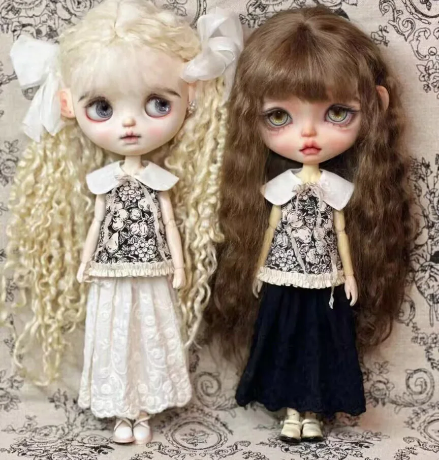 

1 комплект классического винтажного платья Blythe/landoudou + воротник (подходит для Lulu,ymy24,Ob22,24,26,zone, Jenny)