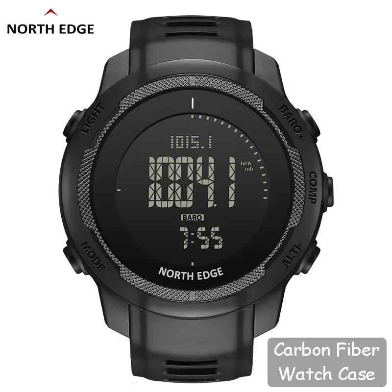 Men's Digital Watch NORTH EDGE VERTICO Carbon Fiber Case For Man Sports Running Swimming WR50M Watch Altimeter Barometer Co
