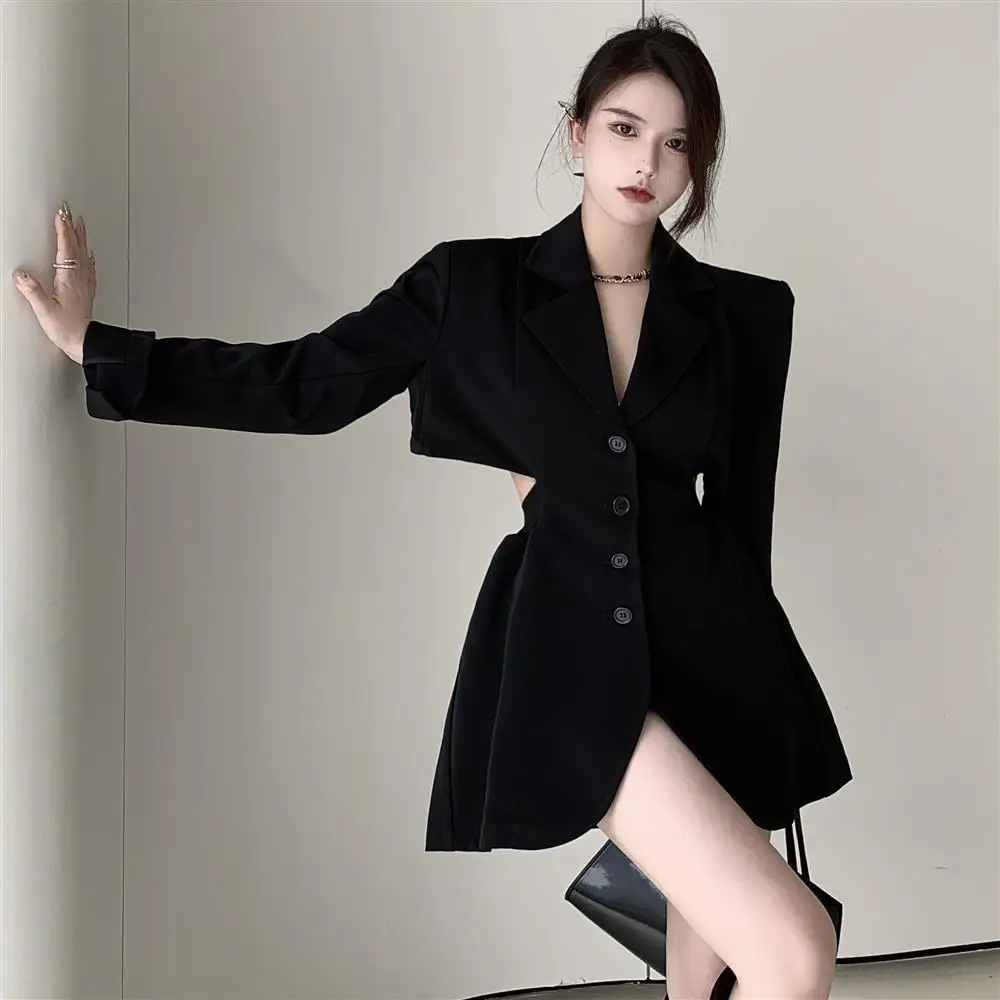 2026 Fall Sexy Cutout Mini Blazer Dress Women Long Sleeve Slim Fit Refined