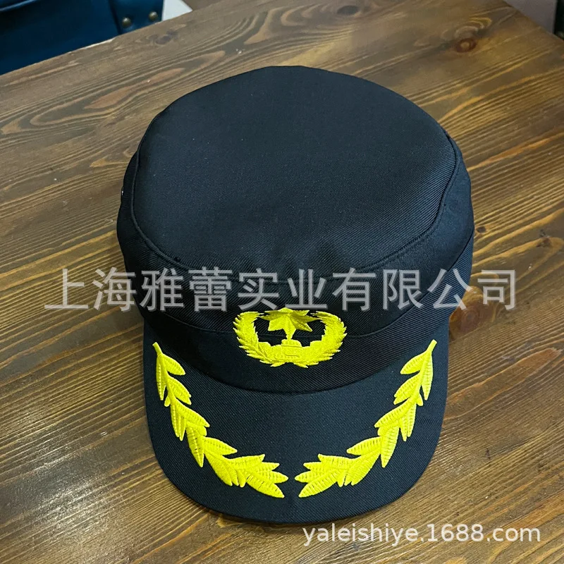 Flat Top Security Cap with Embroidery, Men Black Security Badge Peaked Hat, Property Guard Work Hat