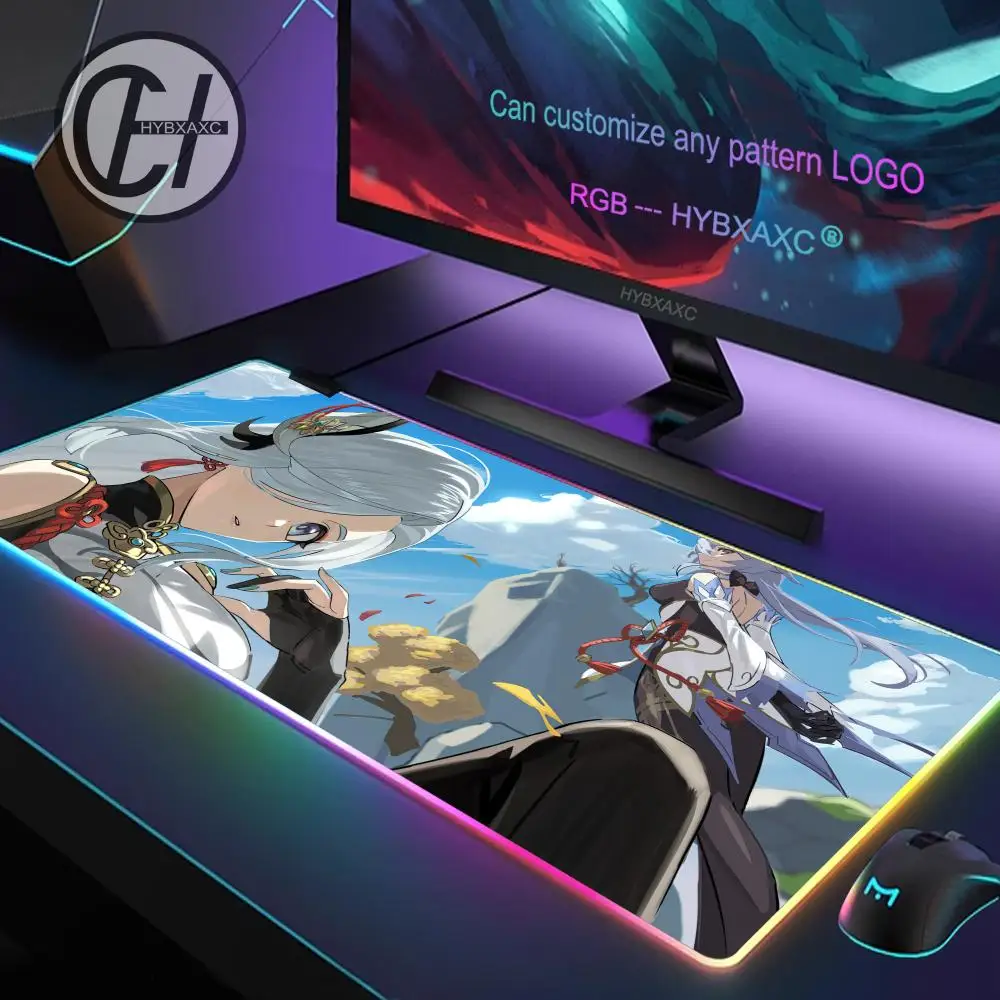 

HYBXAXC XXL Mouse Pad RGB Gaming Genshin Impact Shenhe Mouse Pad Desk Mat HD Gamer Large LED Light XXL Mouse Pad