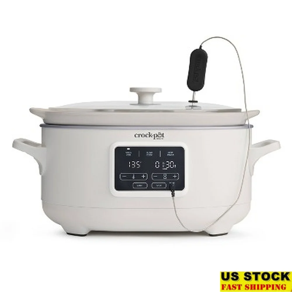 6qt Programmable Slow Cooker Sous Vide with Digital Timer Automatic Shut-Off Removable Probe Dishwasher Safe 280W Stoneware