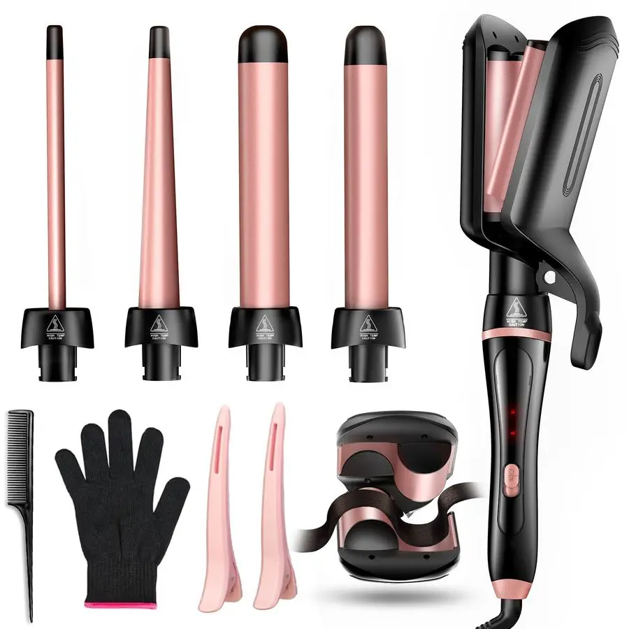

in 1 Curling Iron, Curling Wand Set Versatile Hair Curler Wand Kit for Waves Curls Blowout for All Hair Types 4 Interchangeable