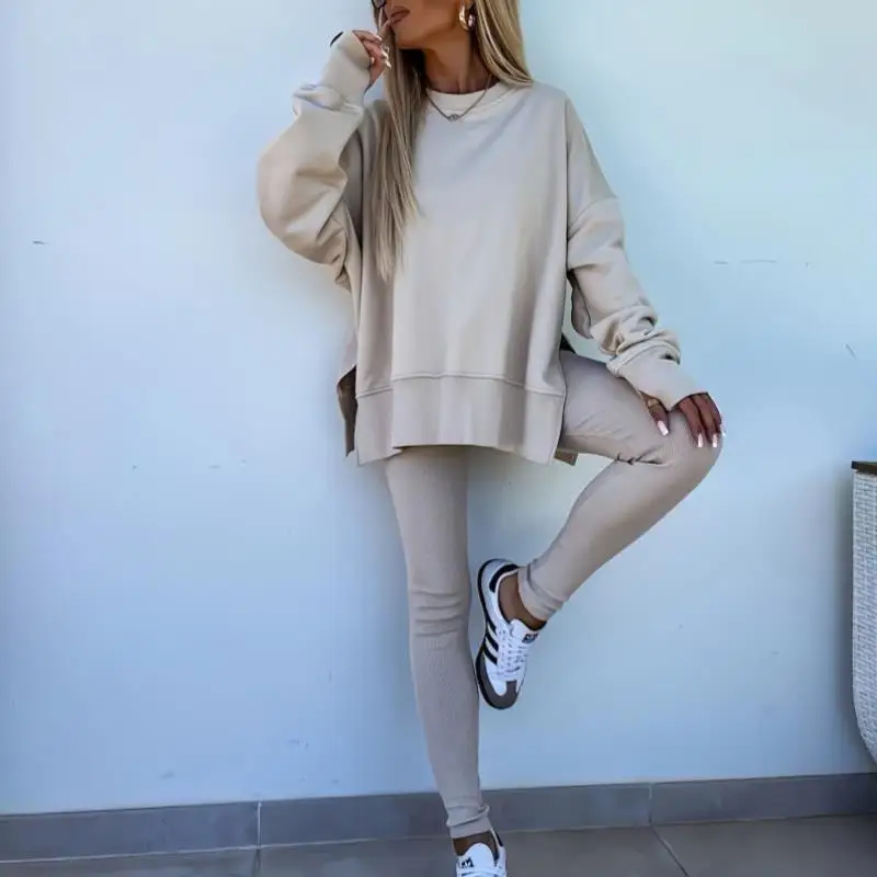 

Комплект: худи и брюки Slim Fit для женщин, модный, удобный, из смесового шелка, с длинным рукавом, круглым вырезом, для пожилых женщин