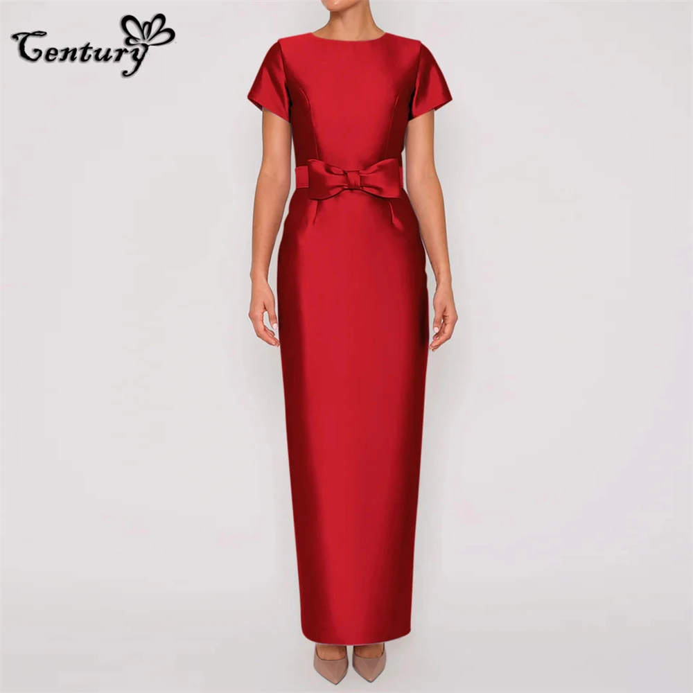 

Dark Red Prom Dress Long with Sleeves Big Bow Satin Formal Occasion Dresses Evening Party Gowns Robe De Soiree Customized